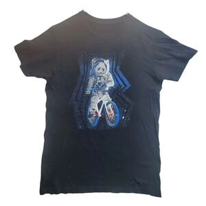 Panda Bear Astronaut Biking in Space Mens T-Shirt Black Funny Unique Graphic Tee